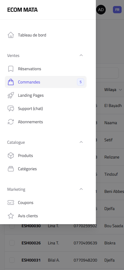 Tableau de bord admin — mobile