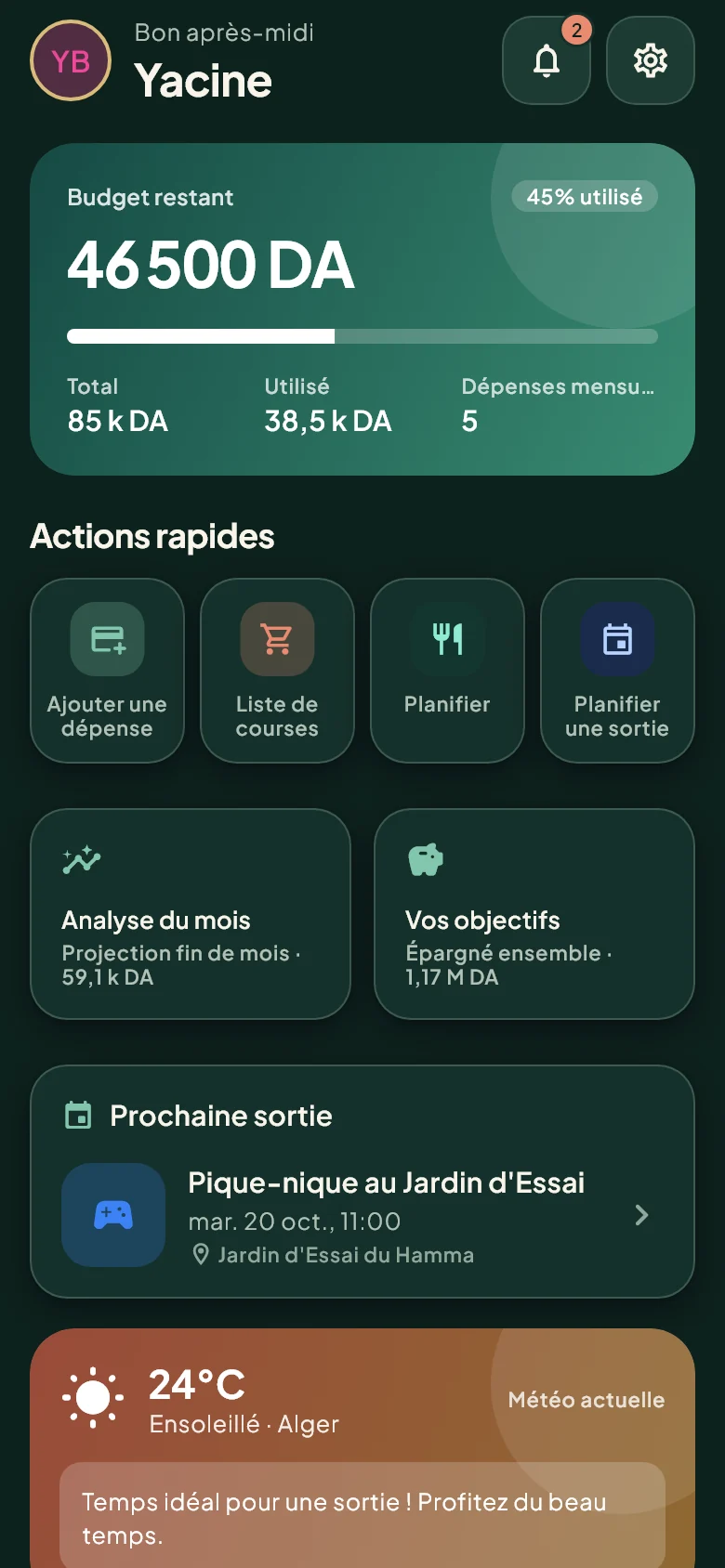 Accueil en mode sombre