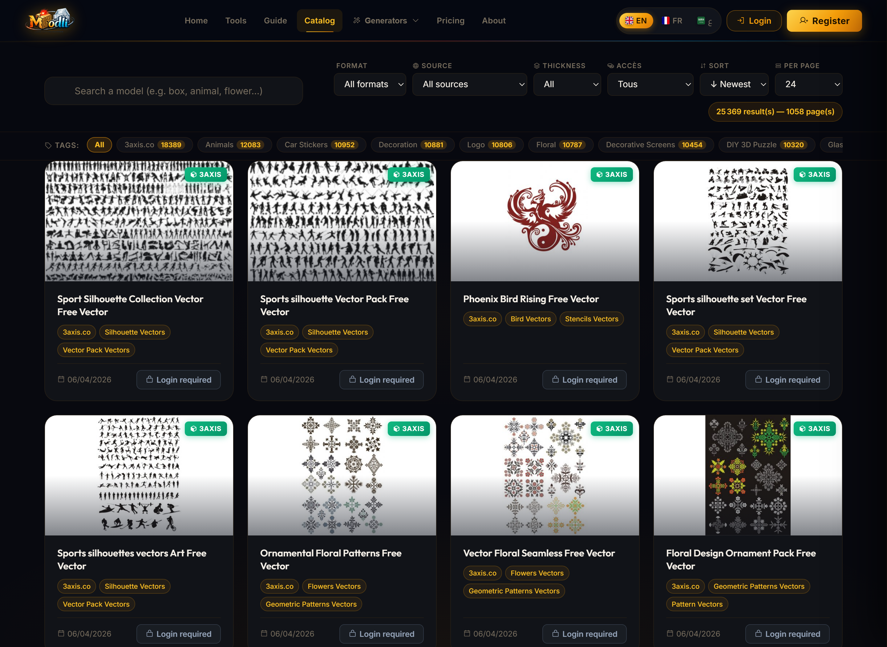 Modli model catalog with thousands of laser-ready vectors