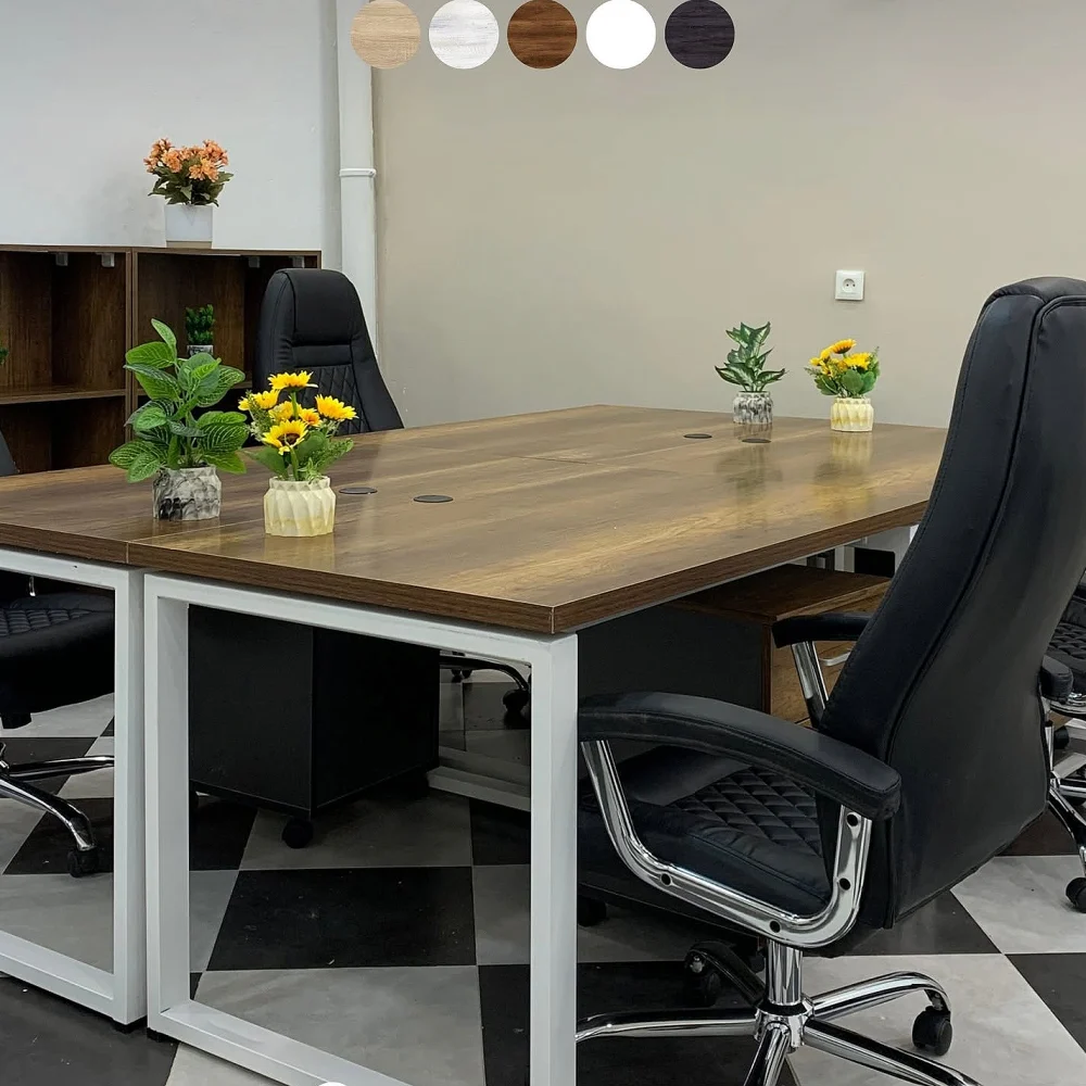 Table de réunion noyer, piètement métal